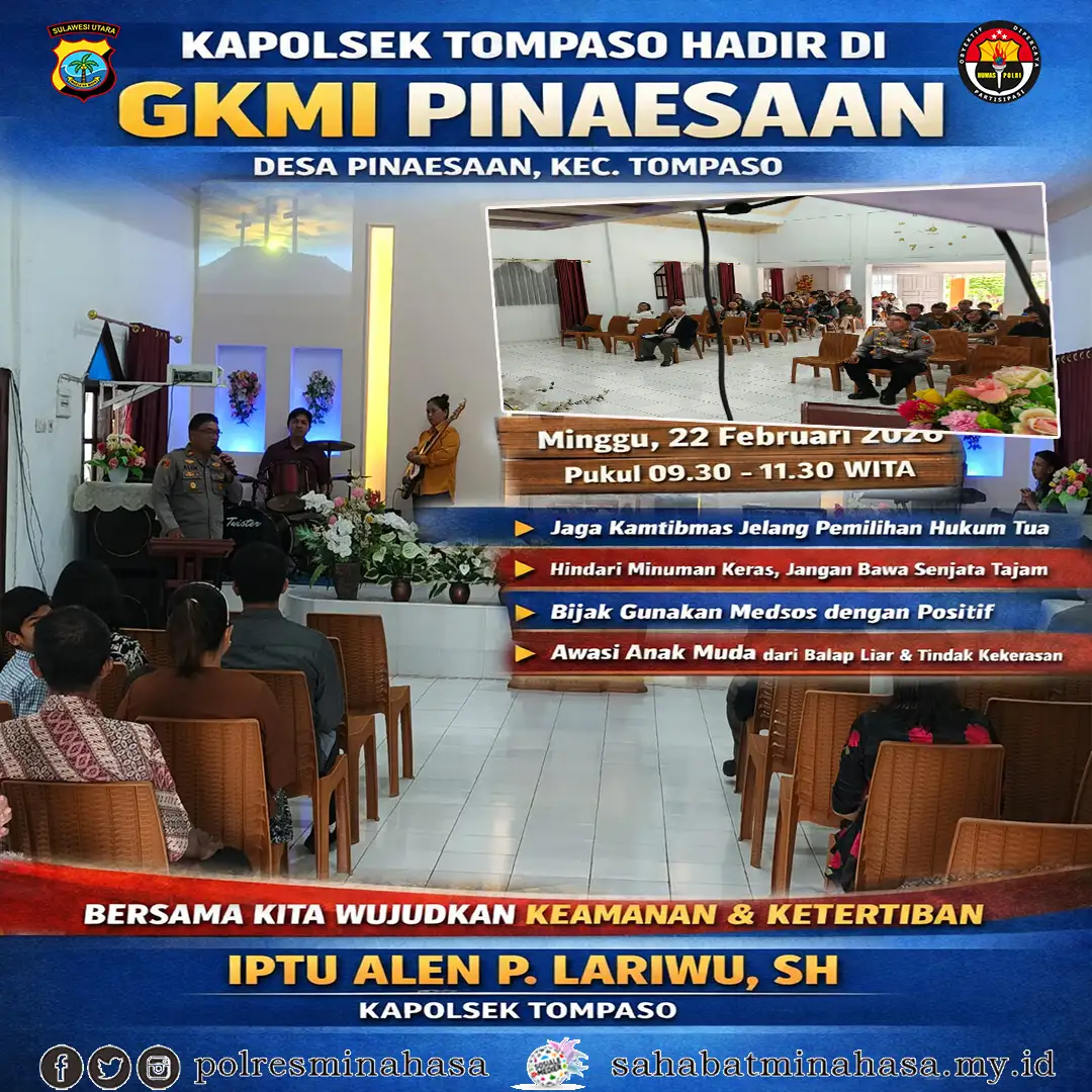 Kapolsek Tompaso Hadir di GKMI Pinaesaan, Ajak Jemaat Jaga Kamtibmas Jelang Pemilihan Hukum Tua